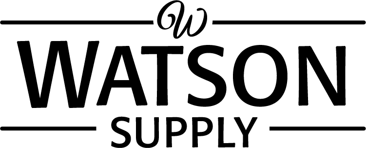 Horizontal logo that has two lines and reads "Watson Supply"
