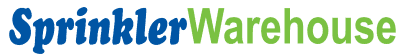 Rounded serif that reads sprinkler in blue, sans serif thats sharper in green reading warehouse