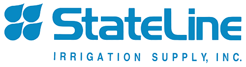Four water drops in solid blue to the left of words "Stateline Irrigation Supply” in the same color