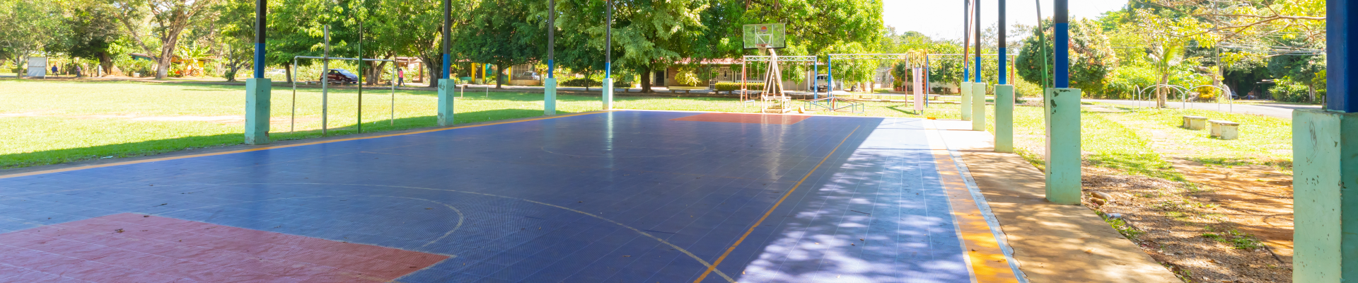 An outdoor basketball court