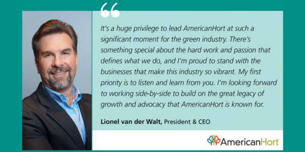 AmericanHort - names Lionel van der Walt as president and CEO